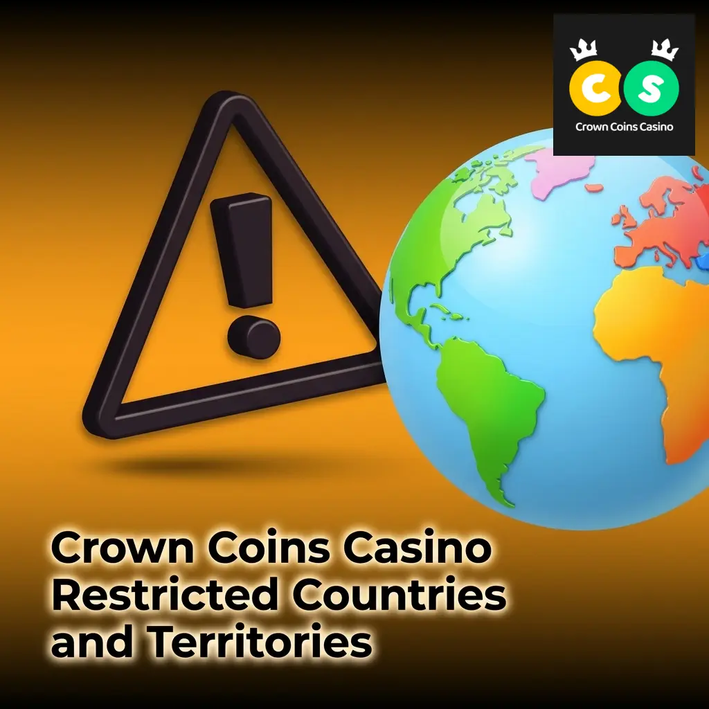 Map highlighting restricted countries and territories for Crown Coins Casino