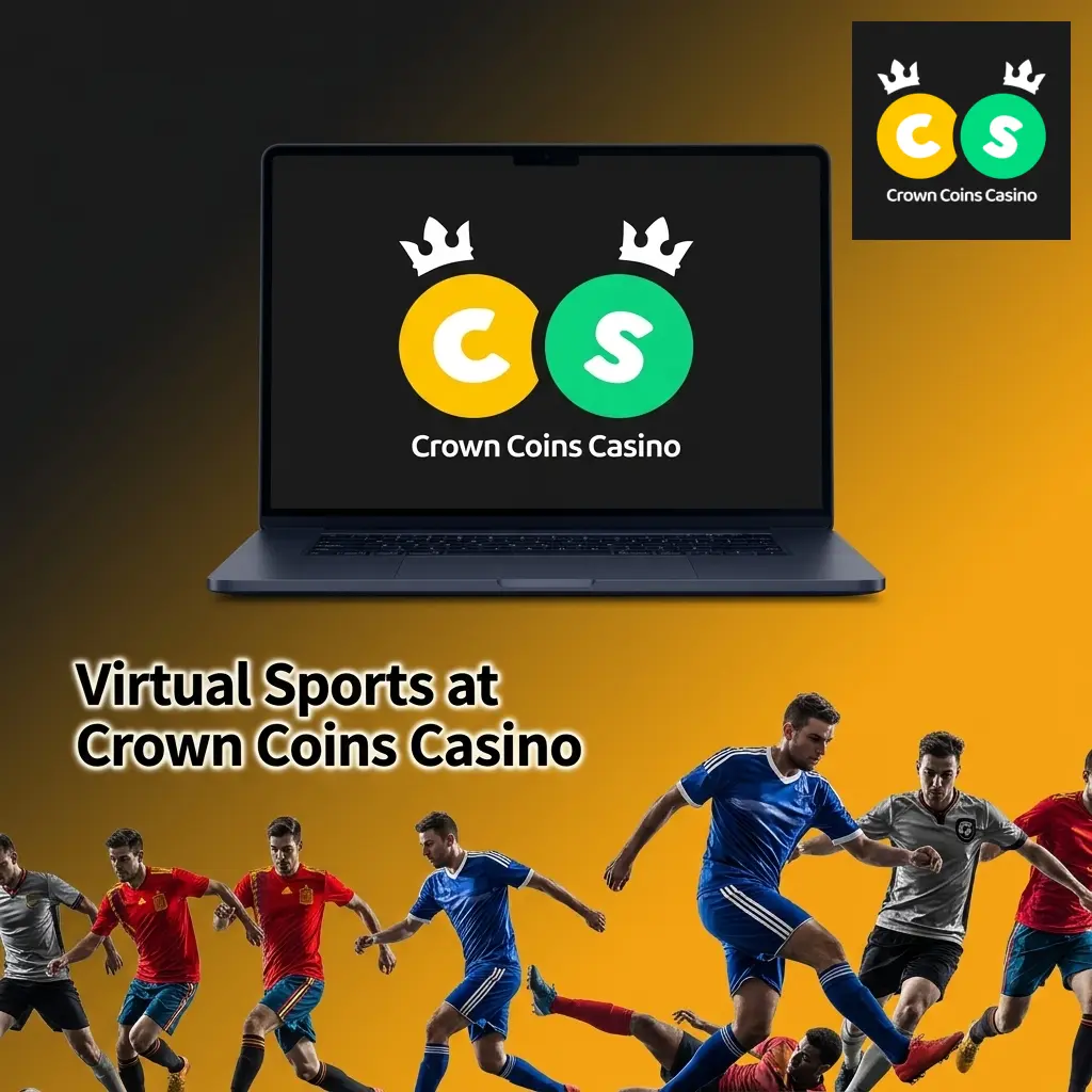 Virtual sports lobby at Crown Coins Casino showing football, horse racing, basketball, and motorsport options
